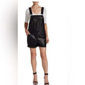 RED SAKS FIFTH AVENUE vegan leather shorts overalls size large